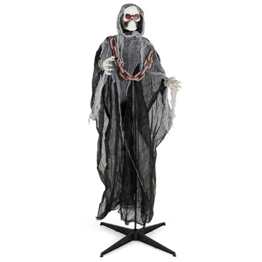 6.4 Feet Halloween Standing Grim Reaper with Lighted Eyes and Terrifying Sounds