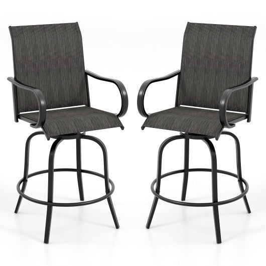 2 Pieces 360 Rotating Bar Stool Set with Armrests for Patio-Black