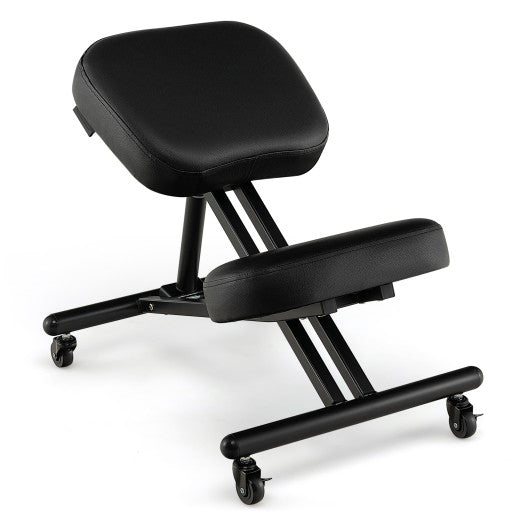 Adjustable Ergonomic Kneeling Chair with Upgraded Gas Spring Rod and Thick Foam Cushions-Black