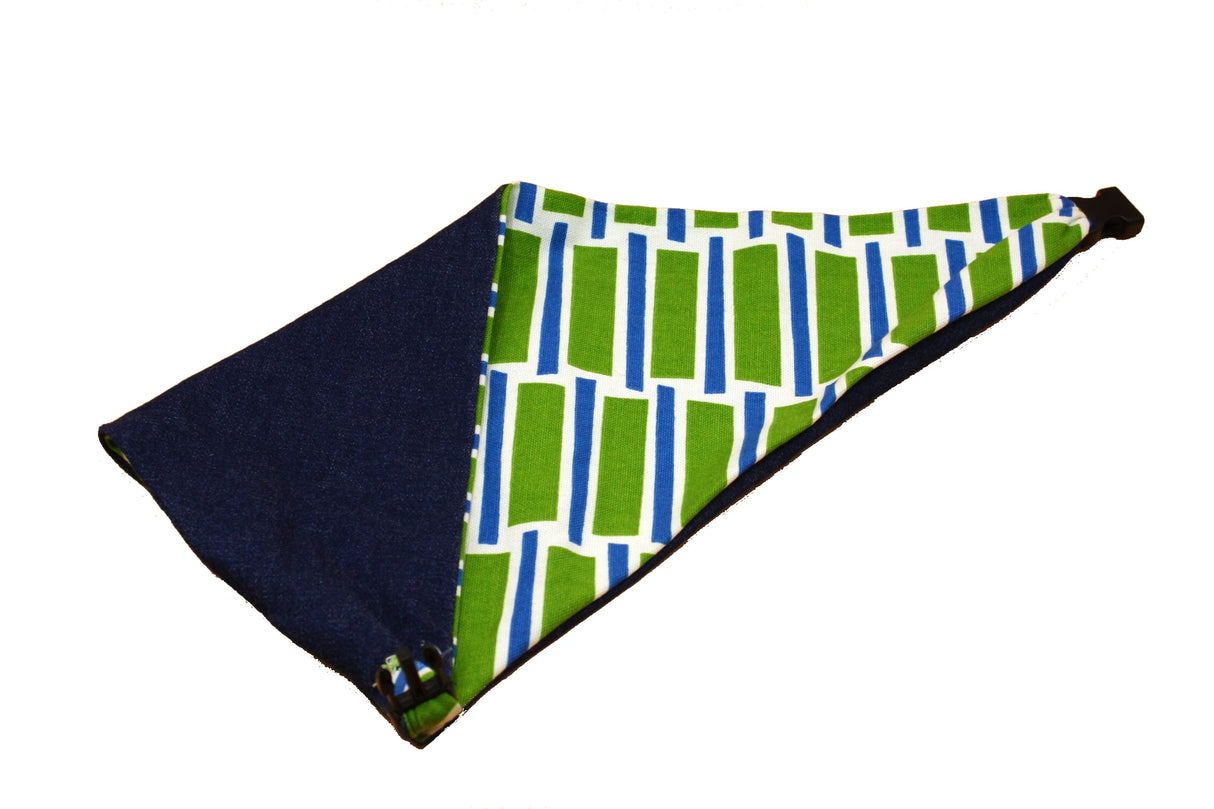 Blue and Green Geometric Reversible Dog Bandana by Uptown Pups