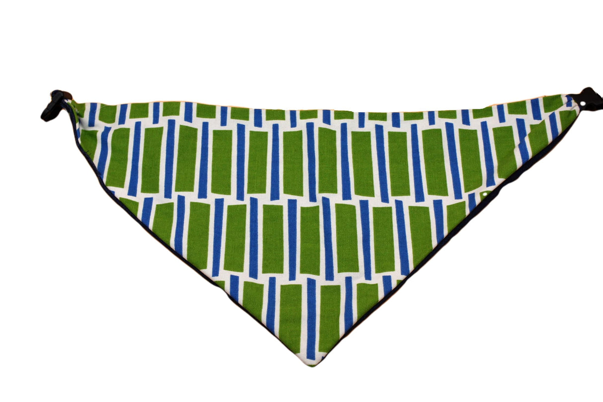 Blue and Green Geometric Reversible Dog Bandana by Uptown Pups