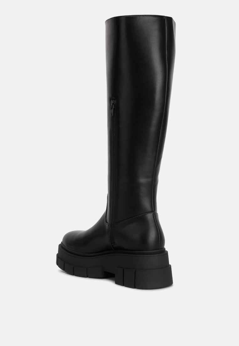 blume faux leather chunky platform knee length boots by London Rag