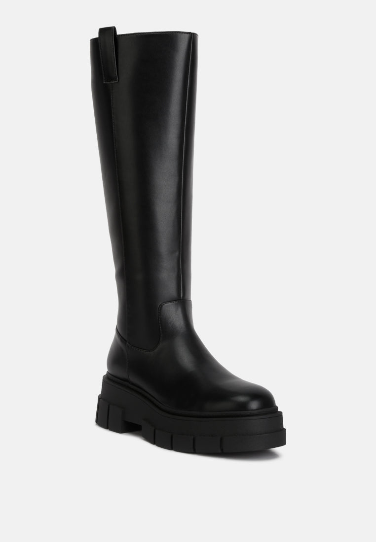 blume faux leather chunky platform knee length boots by London Rag