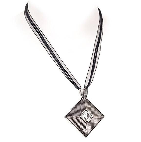 Diamante 'Inca' Square Pendant and Ribbon Chain Boho Necklace by Liberty Charms USA