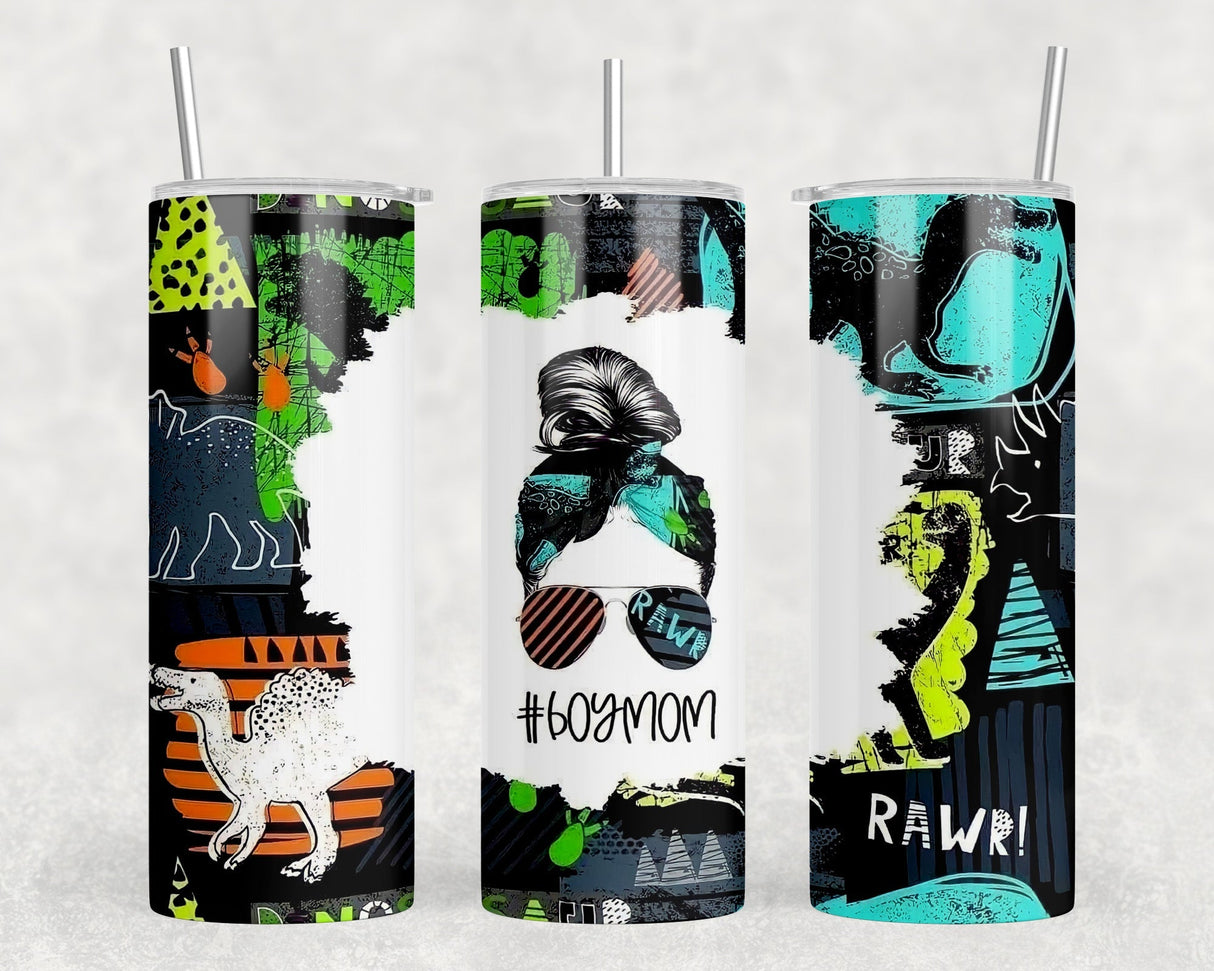 Boy Mom Dinosaurs|Skinny Tumbler|Optional Bluetooth Speaker| Speaker Color Varies by Rowdy Ridge Co