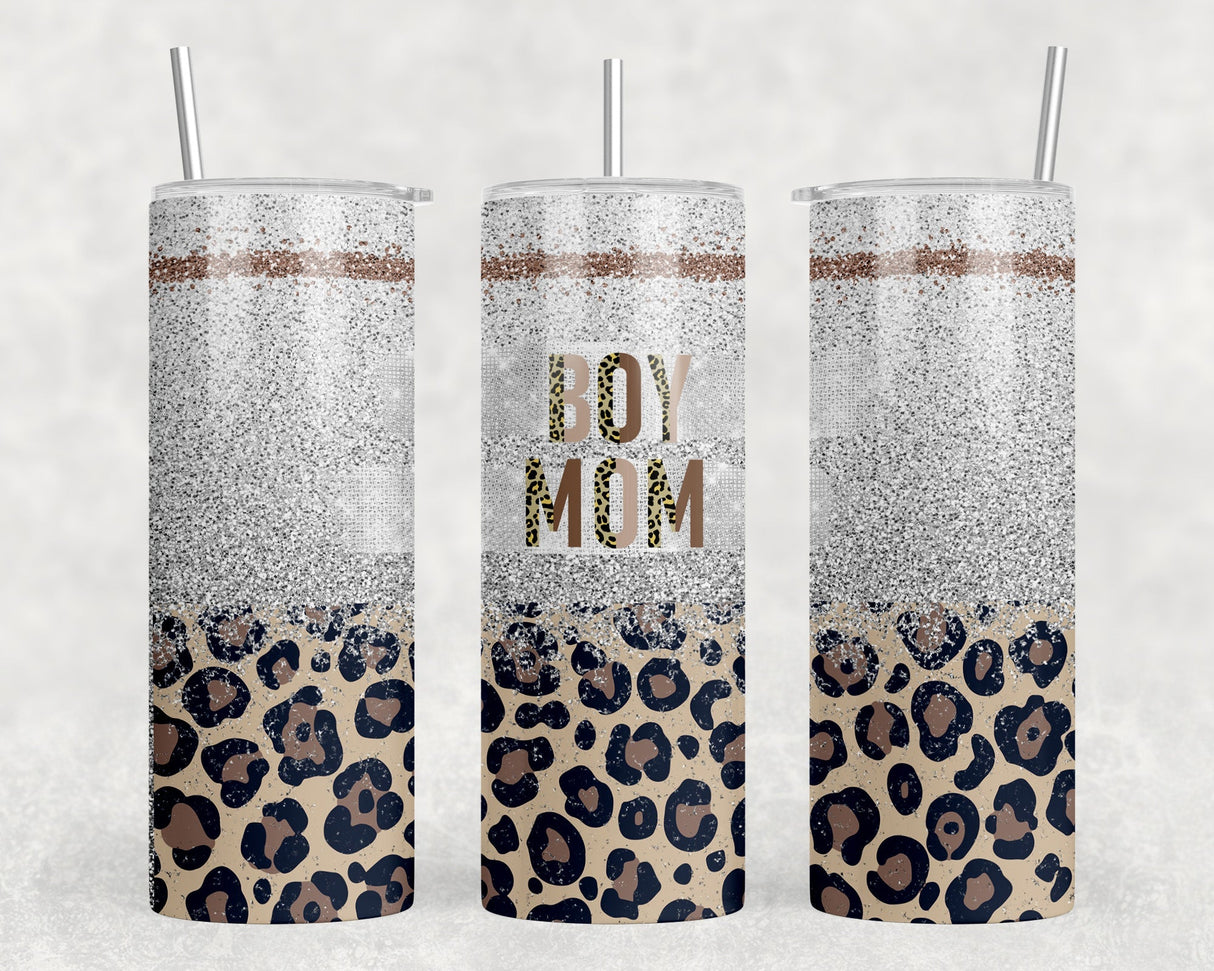 Boy Mom Leopard Print|Skinny Tumbler|Optional Bluetooth Speaker| Speaker Color Varies by Rowdy Ridge Co