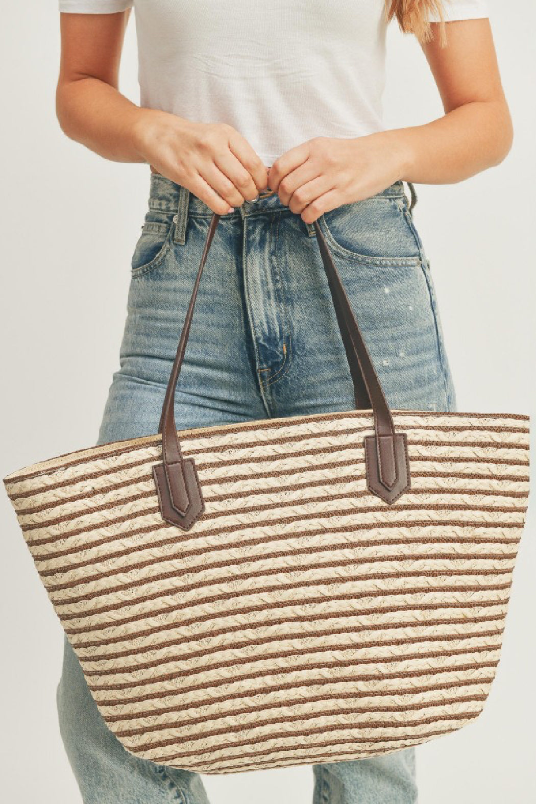 Horizontal Striped Straw Tote Bag by Embellish Your Life