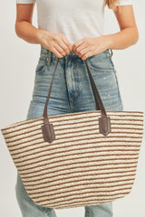 Horizontal Striped Straw Tote Bag by Embellish Your Life