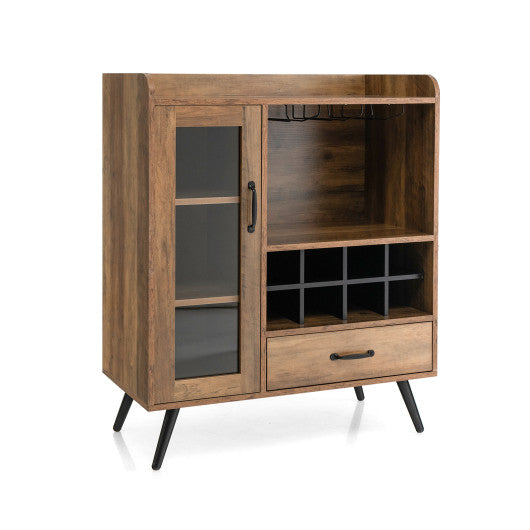 Buffet Sideboard with Removable Wine Rack and Glass Holder-Rustic Brown