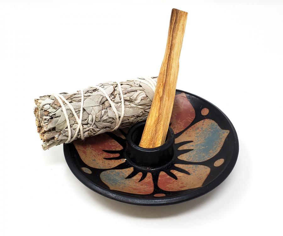 Ceramic Incense round Burner for Smudge stick, Incense, Palo by OMSutra