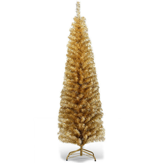 6 Feet Tinsel Tree Unlit Slim Pencil Christmas Tree-Yellow