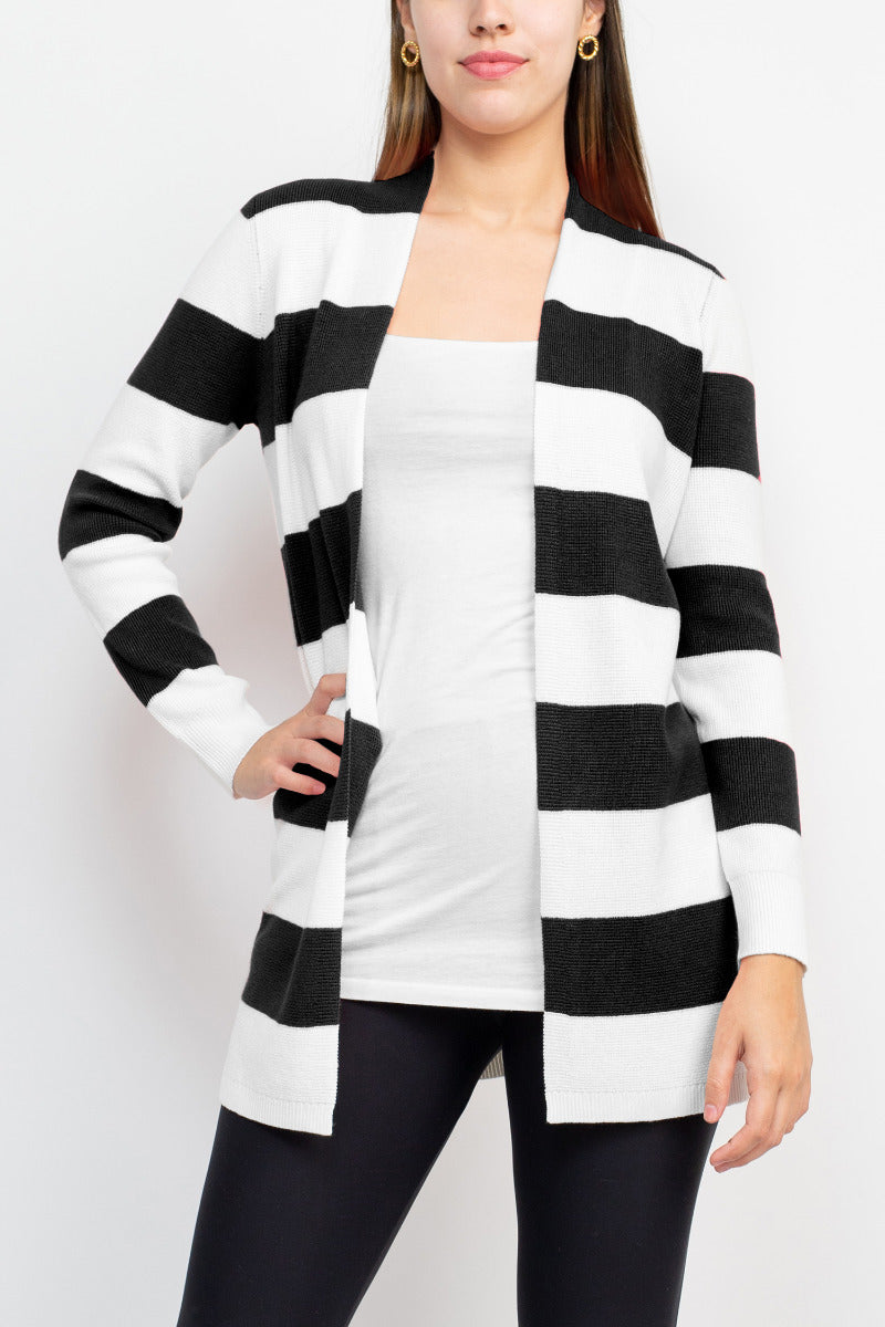 Cyrus Knits Open Front Long Sleeve Stripe Pattern Knit Cardigan by Curated Brands