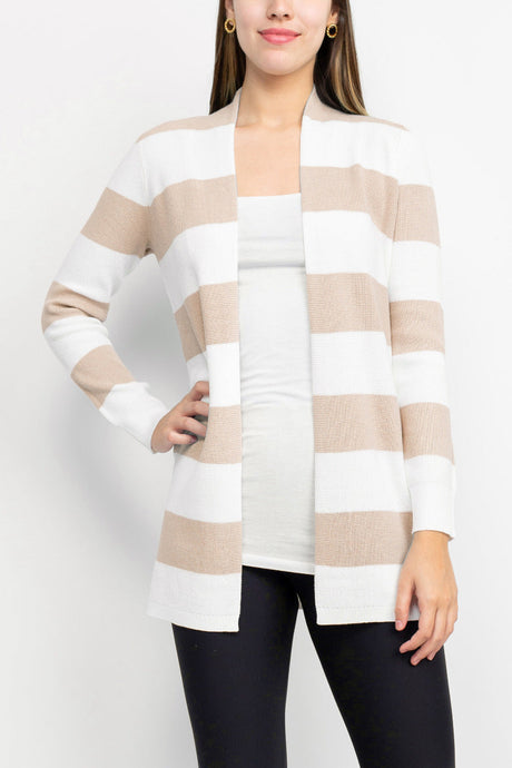 Cyrus Knits Open Front Long Sleeve Stripe Pattern Knit Cardigan by Curated Brands