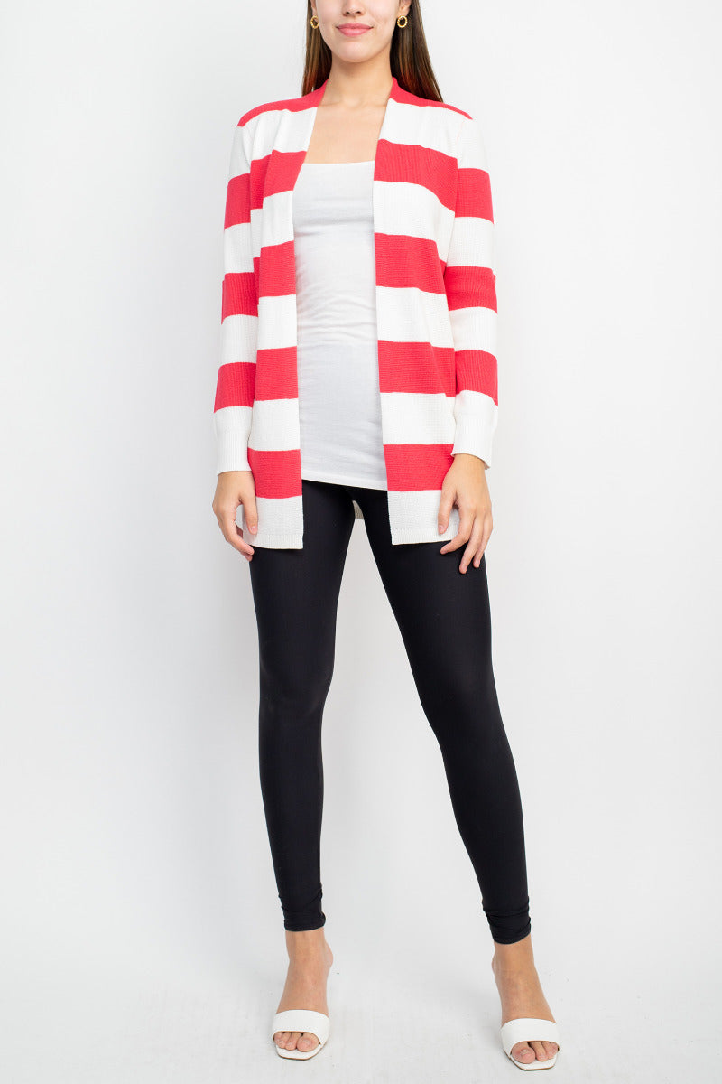 Cyrus Knits Open Front Long Sleeve Stripe Pattern Knit Cardigan by Curated Brands