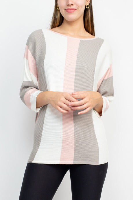 Cyrus Boat Neck 3/4 Sleeve Multi Color Knit Sweater by Curated Brands