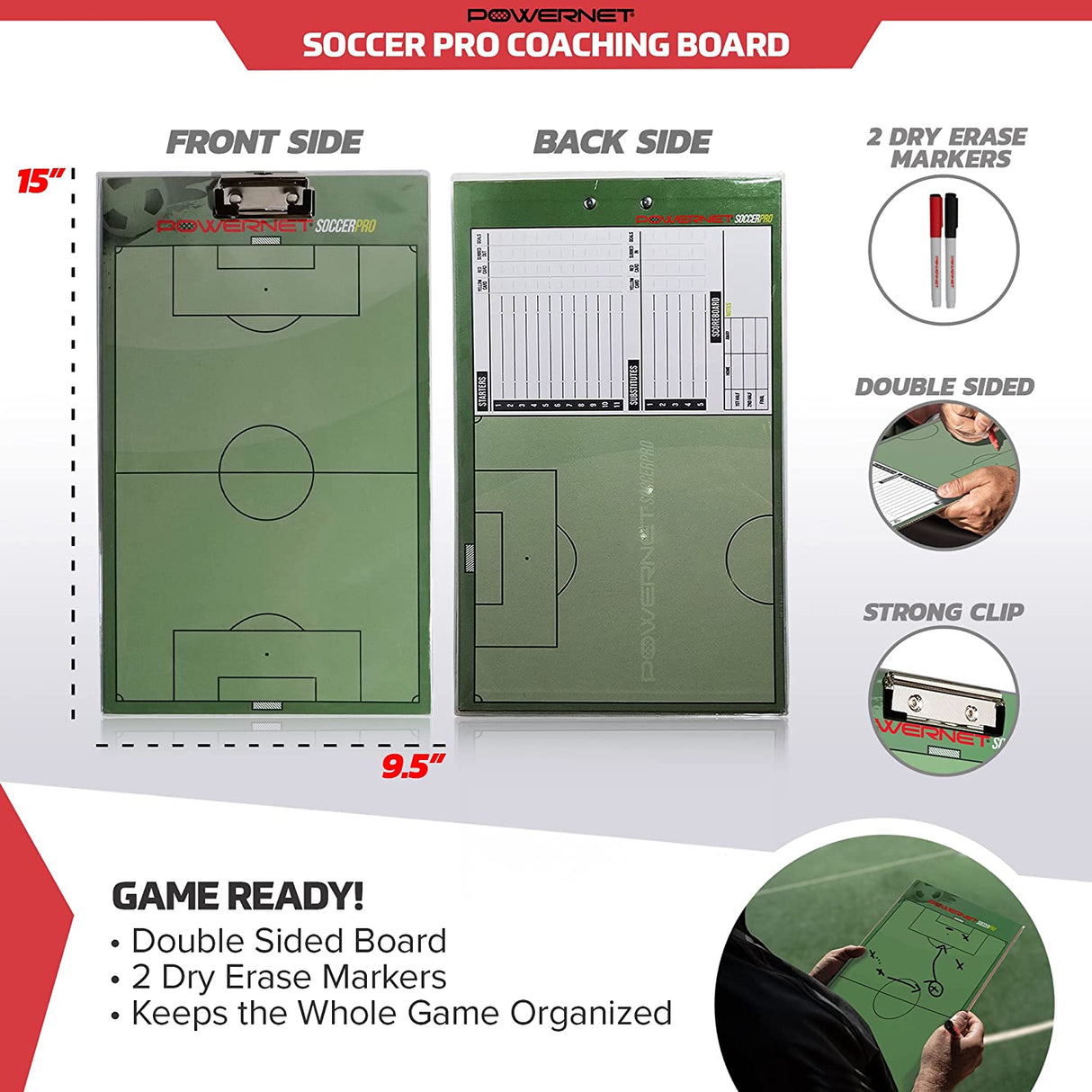 PowerNet Soccer Pro LineUp Double-Sided Coaching & Score Board (1207) by Jupiter Gear