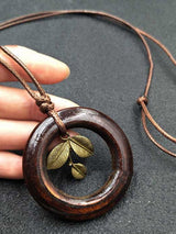 Vintage Handmade Wood Geometric Leaf Necklace by migunica