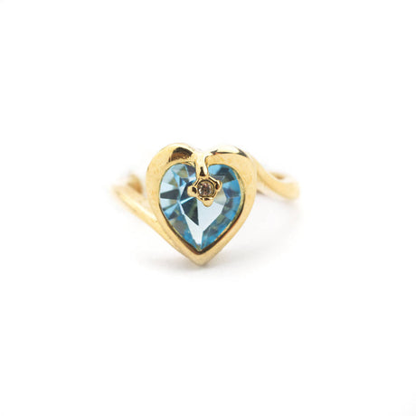 Vintage 1970s Heart Shape Ring with Clear Austrian Crystal 18k Yellow Gold Electroplated by PVD Vintage Jewelry