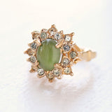 Vintage Ring Genuine Jade surrounded with Austrian Crystals 18k Yellow Gold Electroplated by PVD Vintage Jewelry