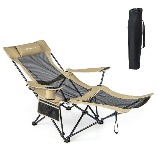 Camping Lounge Chair with Detachable Footrest Adjustable Backrest-Khaki