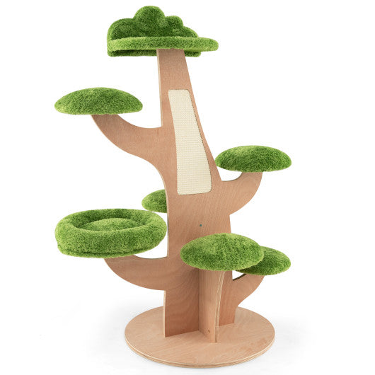 50 Inch Pine Shape Cat Tree for Indoor Cats with Sisal Scratching Board-Green