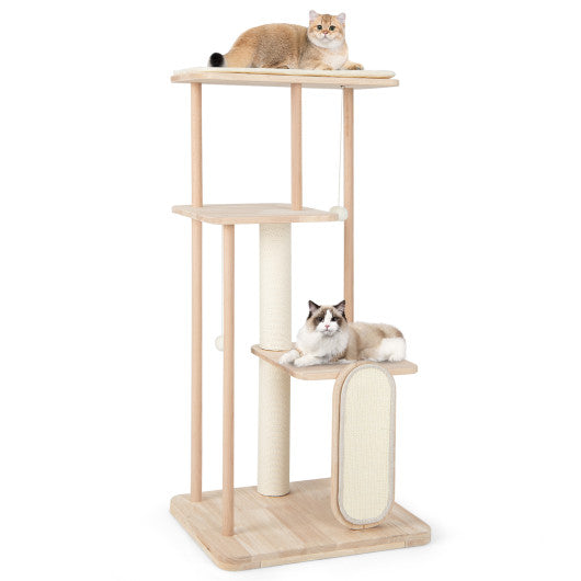 Wooden Multi-level Modern Cat Tower with Scratching Board and Post-50 inches