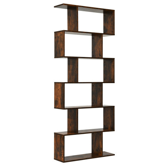 6 Tier S-Shaped Bookshelf Storage Display Bookcase Decor Z-Shelf -Coffee