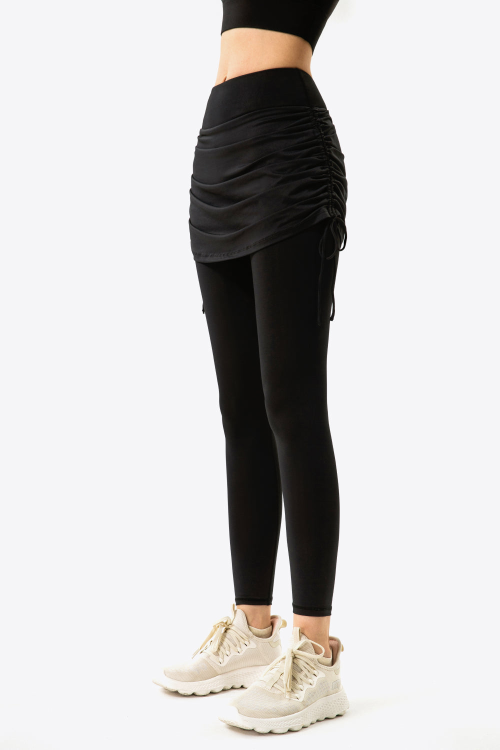 Drawstring Ruched Faux Layered Yoga Leggings by Blak Wardrob