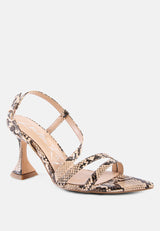 cherry tart snake print spool heel sandals by London Rag