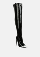 chimes high heel patent long boots by London Rag