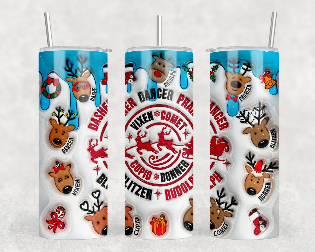 Christmas Reindeer - 20 oz Steel Skinny Tumbler - Optional Blue Tooth Speaker - Speaker Color will Vary by Rowdy Ridge Co