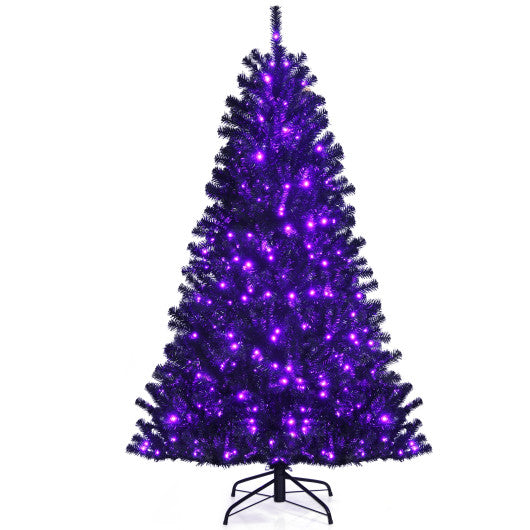 Black Artificial Christmas Halloween Tree with Purple LED Lights-6 ft