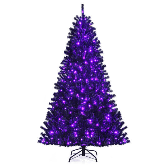 Black Artificial Christmas Halloween Tree with Purple LED Lights-7 ft