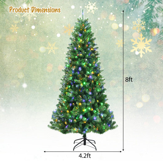 Artificial Hinged Christmas Tree with Remote-controlled Color-changing LED Lights-8'