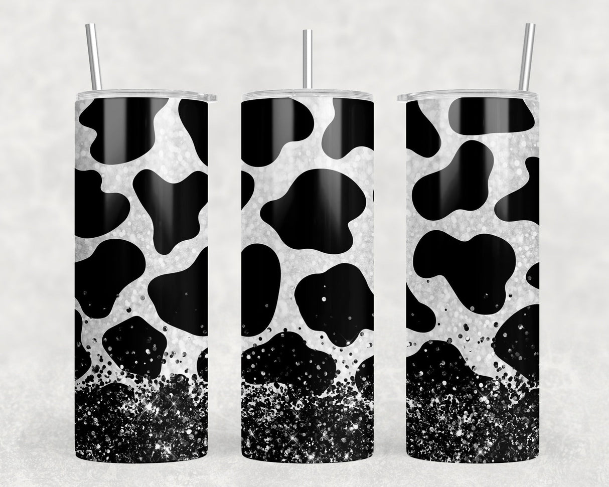 Cow Print faux glitter  - 20 oz Steel Skinny Tumbler - Optional Blue Tooth Speaker - Speaker Color will Vary by Rowdy Ridge Co