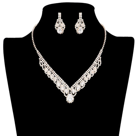 Cubic Zirconia CZ Teardrop Marquise Accented Jewelry Set by Madeline Love