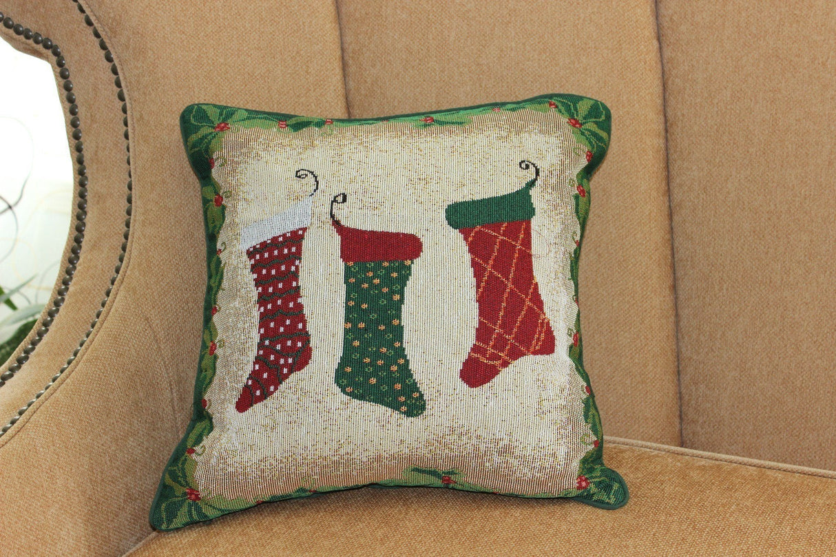 Tache Festive Christmas Holiday Hang My Stockings By the Fireplace Cushion Cover by DaDa Bedding Collection