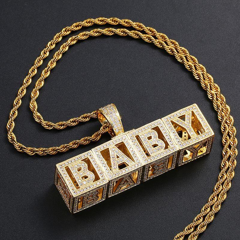 Custom Cubic Iced Baby Bock Letters Pendant Necklace by Bling Proud | Urban Jewelry Online Store