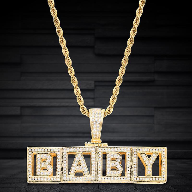 Custom Cubic Iced Baby Bock Letters Pendant Necklace by Bling Proud | Urban Jewelry Online Store