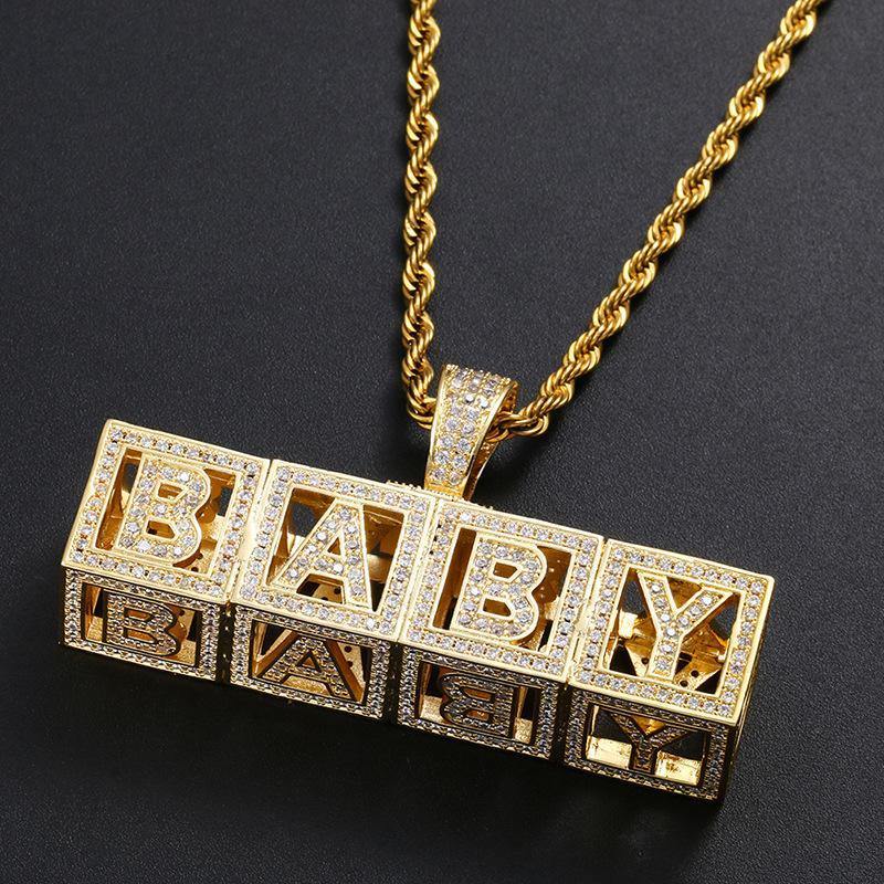 Custom Cubic Iced Baby Bock Letters Pendant Necklace by Bling Proud | Urban Jewelry Online Store