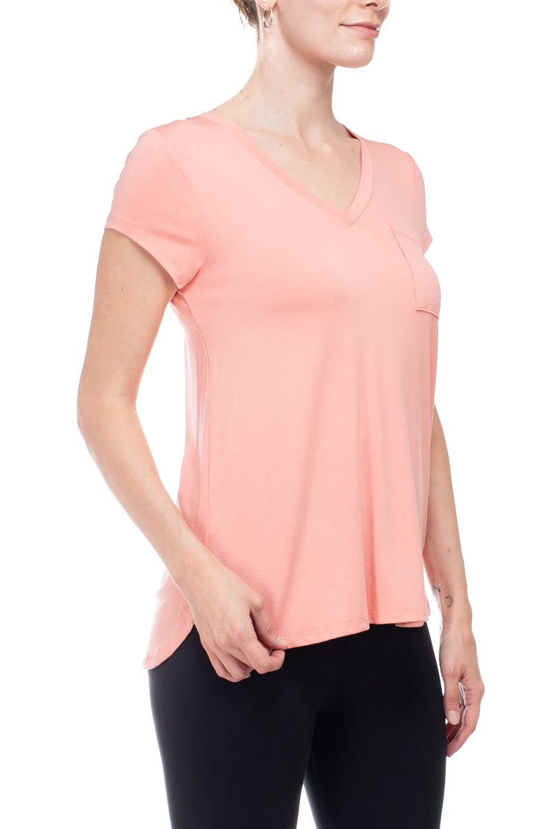 Cupio V-neck short sleeve solid crepe top by Curated Brands