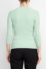 Joan Vass NY Crew Neck 3/4 Sleeve Ribbed Pullover Cutout Chest Detail Knit Top by Curated Brands