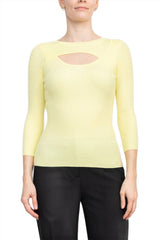 Joan Vass NY Crew Neck 3/4 Sleeve Ribbed Pullover Cutout Chest Detail Knit Top by Curated Brands