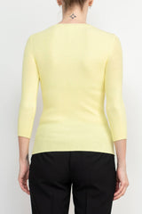 Joan Vass NY Crew Neck 3/4 Sleeve Ribbed Pullover Cutout Chest Detail Knit Top by Curated Brands