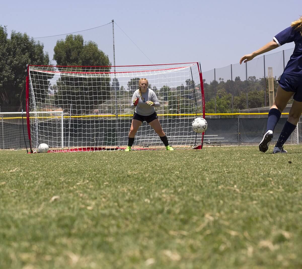 PowerNet Soccer Goal 14x7 Portable  Instant Collapsible Bow Style Net + Wheeled Carry Bag by Jupiter Gear