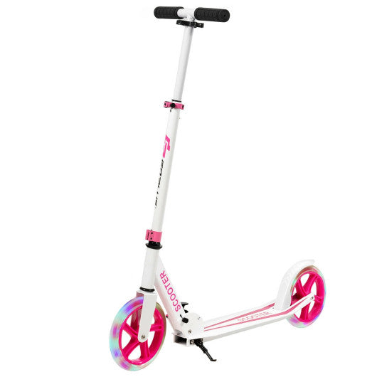 Portable Folding Sports Kick Scooter with LED Wheels-Pink