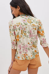 Multicolour V Neck Half Sleeve Boho Floral Blouse