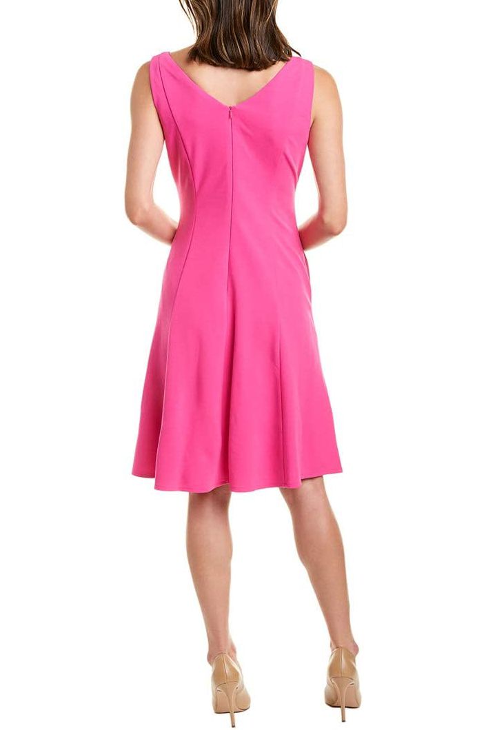 Donna Morgan V-Neck Sleeveless A-Line Zipper Back Solid Stretch Crepe Dress by Curated Brands