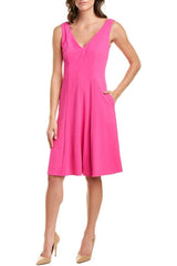 Donna Morgan V-Neck Sleeveless A-Line Zipper Back Solid Stretch Crepe Dress by Curated Brands