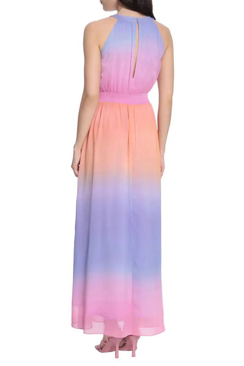 Donna Morgan Halter Neck Sleeveless Back Zipper Long Chiffon Dress by Curated Brands